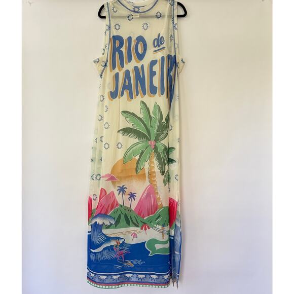 Farm Rio Womens Rio De Janeiro Graphic Mesh Midi Dress Multicolor Size XL NEW - Picture 4 of 9